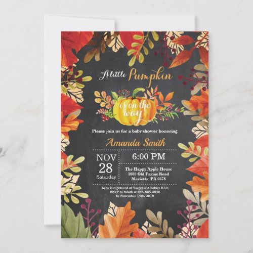 Pumpkin Fall Baby Shower Invitation Chalkboard