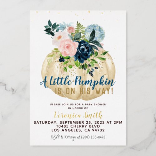 Pumpkin Fall Baby Shower Invitation Foil Invitation