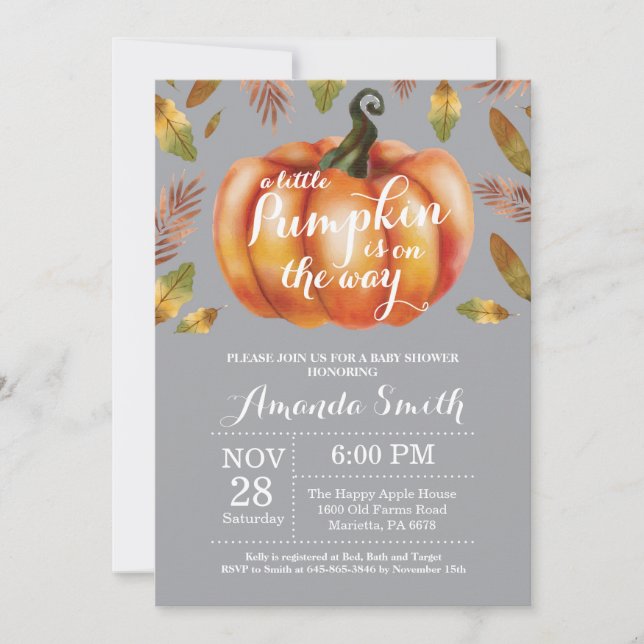 Pumpkin Fall Baby Shower Invitation Gray (Front)