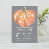 Pumpkin Fall Baby Shower Invitation Gray (Standing Front)