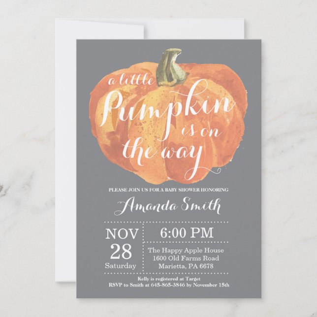 Pumpkin Fall Baby Shower Invitation Gray (Front)
