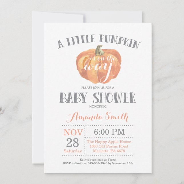 Pumpkin Fall Baby Shower Invitation Orange Gray (Front)