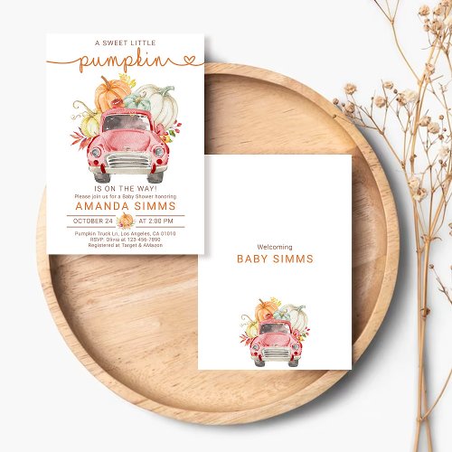 Pumpkin Fall Baby Shower Invitation Red Truck