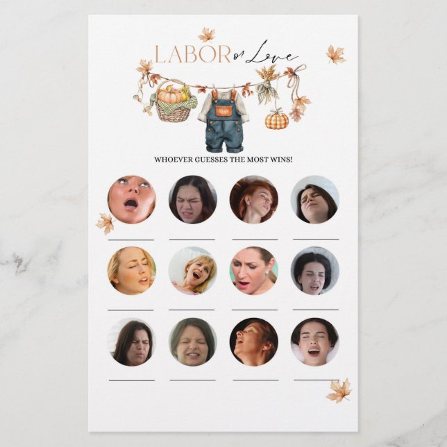 Pumpkin Fall Baby Shower Labor or Love Game (Front)