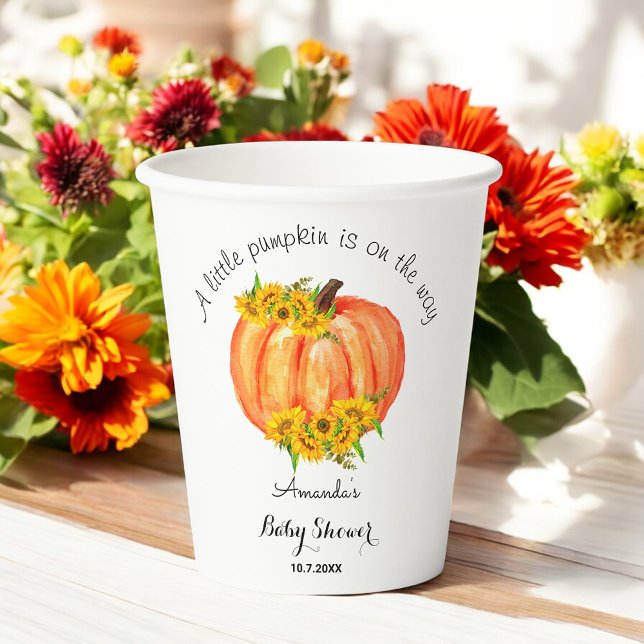 Pumpkin Fall Baby Shower Orange White Paper cup (Creator Uploaded)
