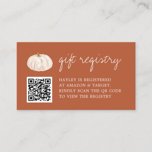 Pumpkin Fall Baby Shower QR Code Gift Registry Enclosure Card