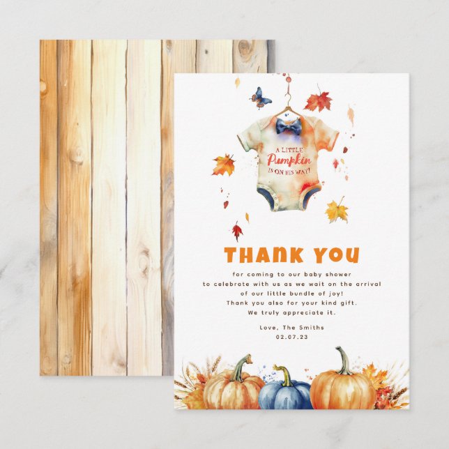 Pumpkin Fall Baby Shower Thank You Card (Front/Back)