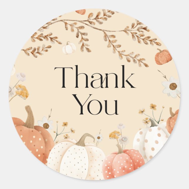 Pumpkin Fall Baby Shower Thank You  Classic Round Sticker (Front)