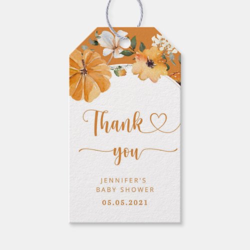 Pumpkin fall baby shower thank you tag