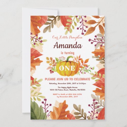 Pumpkin Fall Birthday Invitation