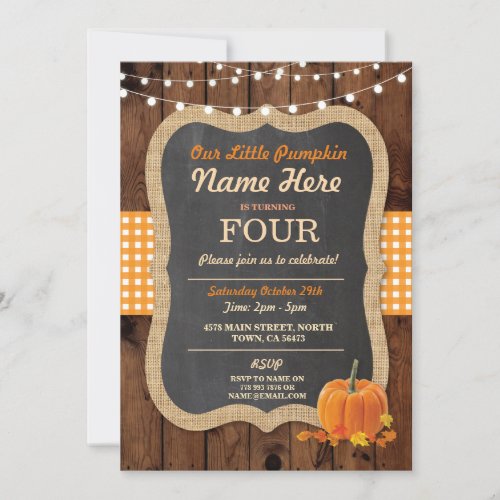 Pumpkin Fall Birthday Party ANY Age Wood Invite