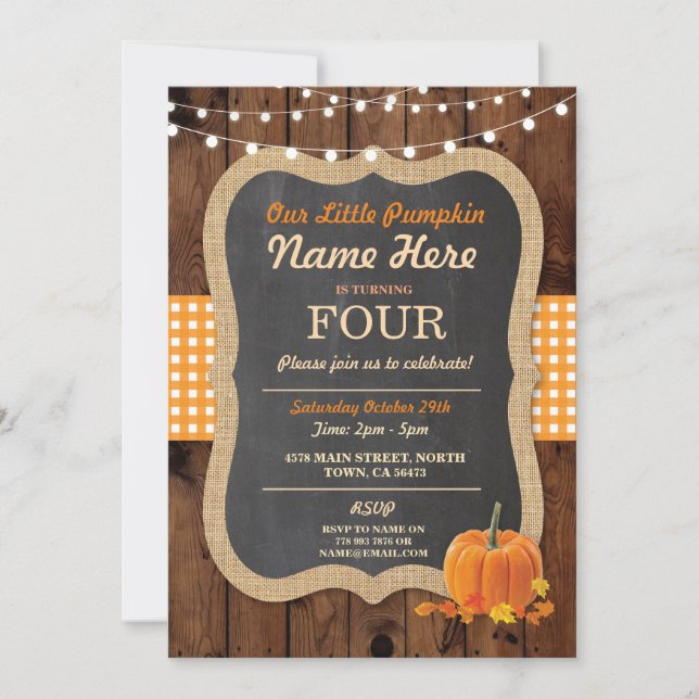 Pumpkin Fall Birthday Party ANY Age Wood Invite (Front)