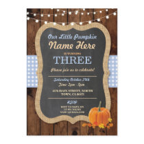 Pumpkin Fall Birthday Party Boy Age Blue Invite