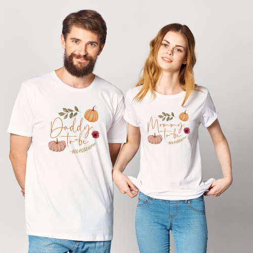 Pumpkin Fall Botanical Mommy to_be Baby Shower T_Shirt
