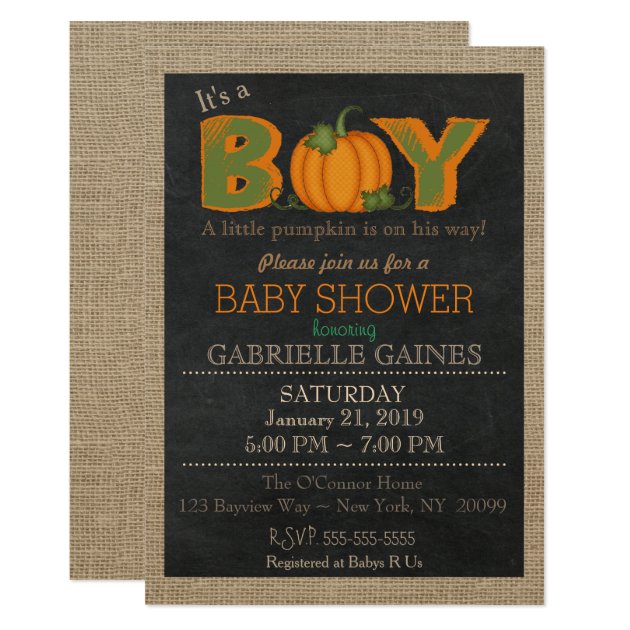 Pumpkin Fall Boy Baby Shower Country Invitation