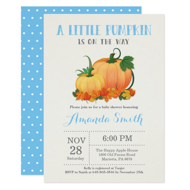 Pumpkin Fall Boy Baby Shower Invitation Card