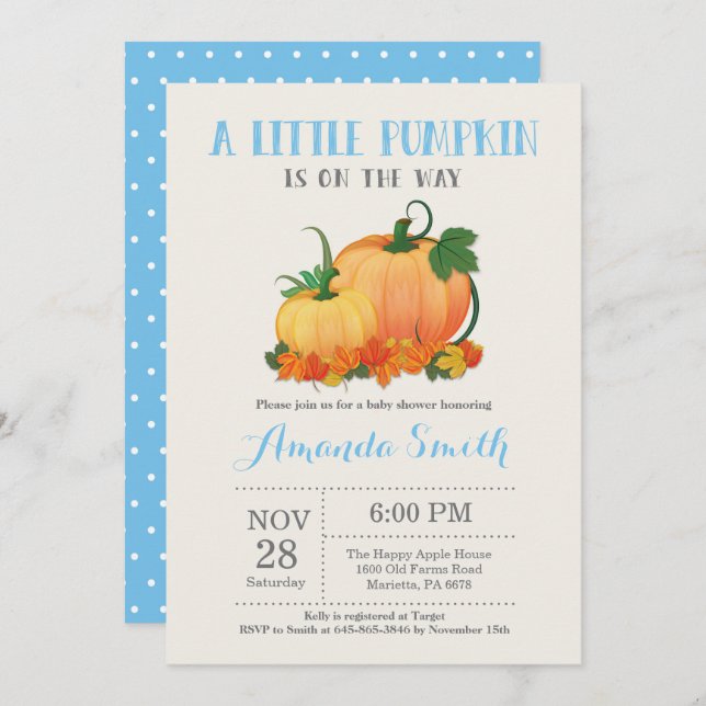 Pumpkin Fall Boy Baby Shower Invitation Card (Front/Back)