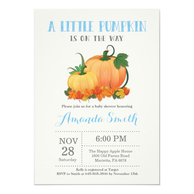 Pumpkin Fall Boy Baby Shower Invitation Card