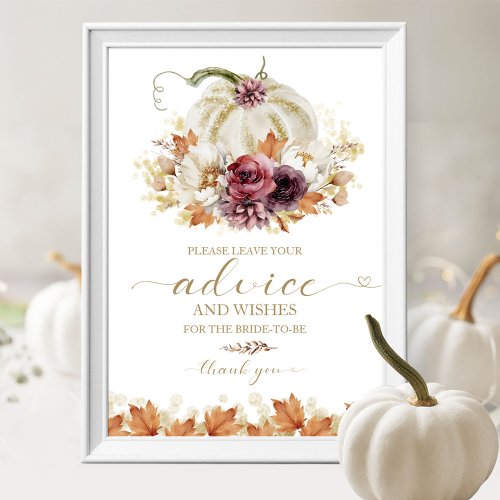 Pumpkin Fall Bridal Shower Advice Card Sign