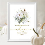 Pumpkin Fall Bridal Shower Advice Wishes Sign<br><div class="desc">Delicate watercolor greenery fall bridal shower advice and well wishes sign. Easy to personalize with your details. Please get in touch with me via chat if you have questions about the artwork or need customization. PLEASE NOTE: For assistance on orders, shipping, product information, etc., contact Zazzle Customer Care directly https://help.zazzle.com/hc/en-us/articles/221463567-How-Do-I-Contact-Zazzle-Customer-Support-....</div>