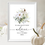 Pumpkin Fall Bridal Shower Advice Wishes Sign<br><div class="desc">Delicate watercolor greenery fall bridal shower advice and well wishes sign. Easy to personalize with your details. Please get in touch with me via chat if you have questions about the artwork or need customization. PLEASE NOTE: For assistance on orders, shipping, product information, etc., contact Zazzle Customer Care directly https://help.zazzle.com/hc/en-us/articles/221463567-How-Do-I-Contact-Zazzle-Customer-Support-....</div>