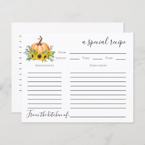 Pumpkin Fall Bridal Shower Recipe Card