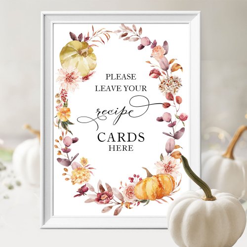 Pumpkin Fall Bridal Shower Recipe Cards Sign