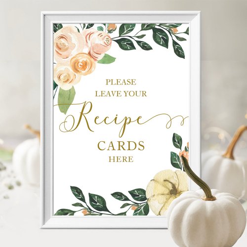 Pumpkin Fall Bridal Shower Recipe Cards Sign