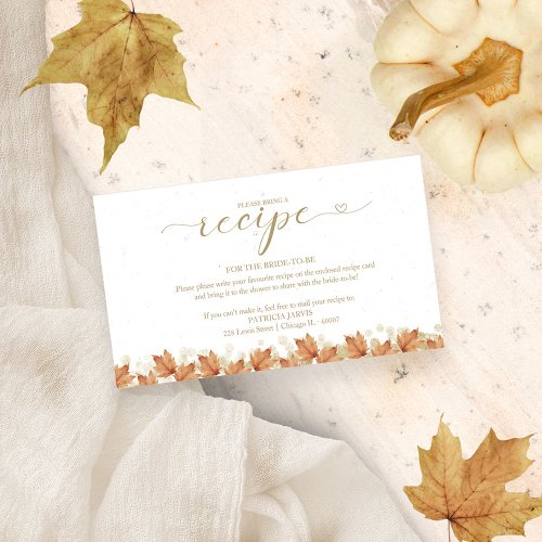 Pumpkin Fall Bridal Shower Recipe Request Enclosure Card