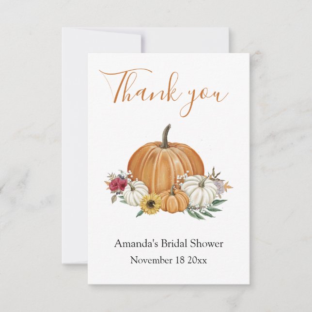 Pumpkin Fall Bridal Shower Thank You Card (Front)