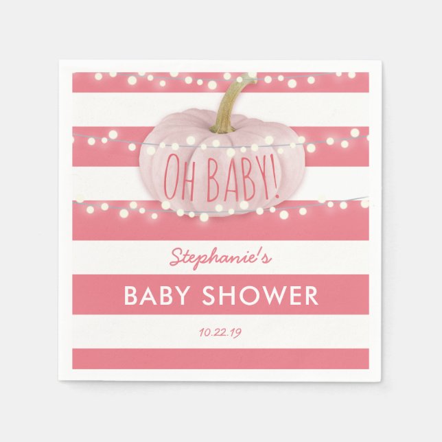 Pumpkin Fall Chic Girl Baby Shower Pink Paper Napkins (Front)