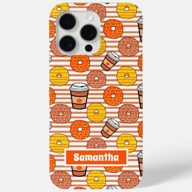Pumpkin Fall Donuts & Coffee Orange Stripes Case-Mate iPhone Case (Back)