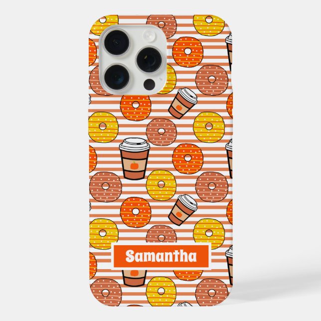 Pumpkin Fall Donuts & Coffee Orange Stripes Iphone Case (Back)