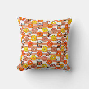 Pumpkin Fall Donuts & Coffee Orange Stripes Throw Pillow