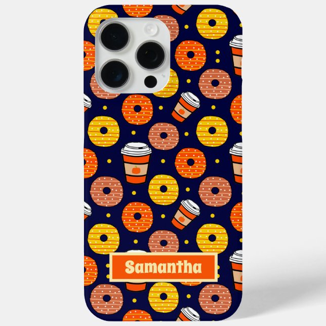 Pumpkin Fall Donuts & Coffee Thanksgiving Blue Case-Mate iPhone Case (Back)