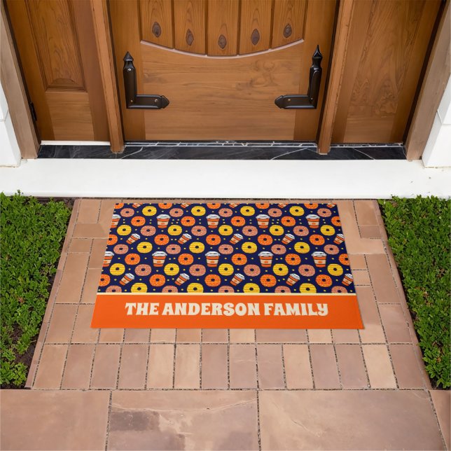 Pumpkin Fall Donuts & Coffee Thanksgiving Blue Doormat (Outdoor)