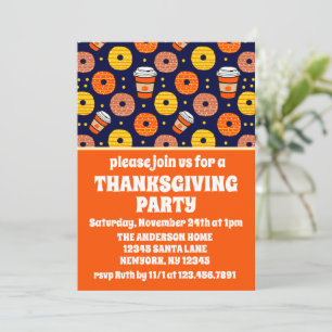 Pumpkin Fall Donuts & Coffee Thanksgiving Blue Invitation