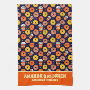 Pumpkin Fall Donuts & Coffee Thanksgiving Blue Kitchen Towel