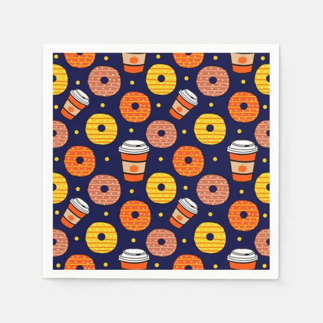 Pumpkin Fall Donuts & Coffee Thanksgiving Blue Napkins (Front)