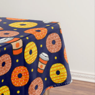 Pumpkin Fall Donuts & Coffee Thanksgiving Blue Tablecloth