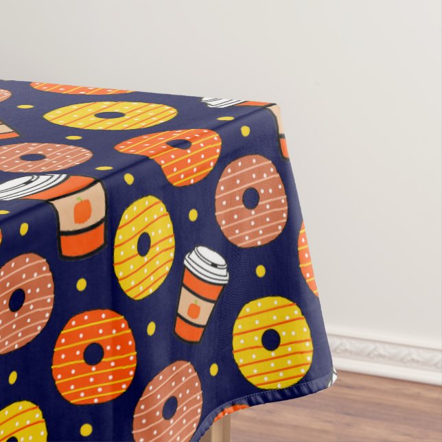 Pumpkin Fall Donuts & Coffee Thanksgiving Blue Tablecloth (In Situ)