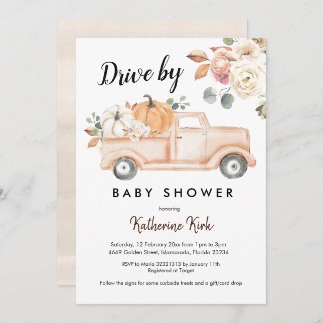 Pumpkin Fall Drive by Baby Shower Invitation (Front/Back)