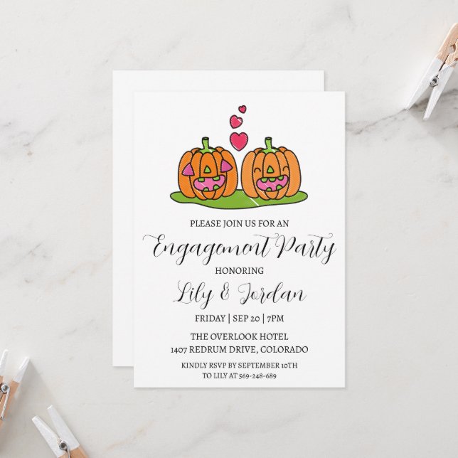 pumpkin fall engagement party invitations (Front/Back In Situ)