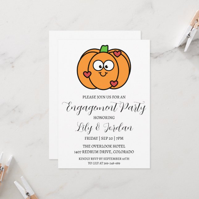 pumpkin fall engagement party invitations (Front/Back In Situ)