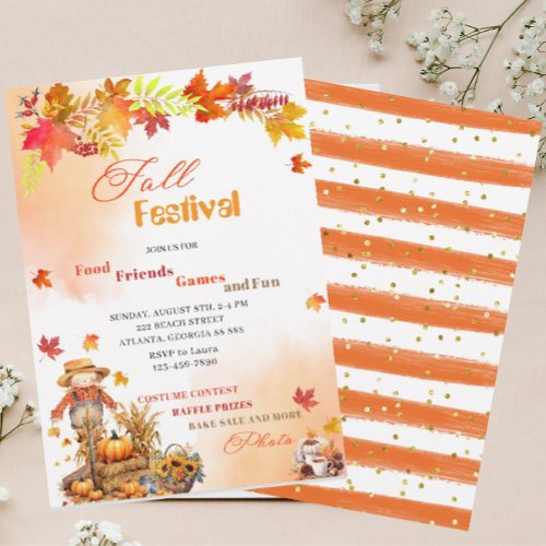 Pumpkin Fall Festival Watercolor Invitation