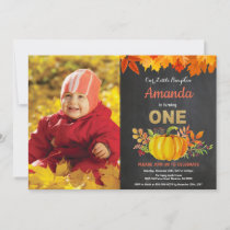 Pumpkin Fall First Birthday Gold Chalkboard Invitation