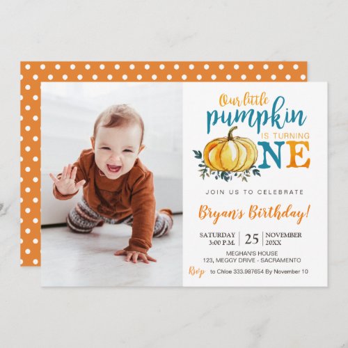 Pumpkin Fall First Birthday invitation photography