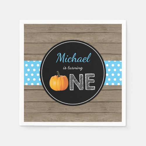 Pumpkin Fall First Birthday Party Blue Napkin