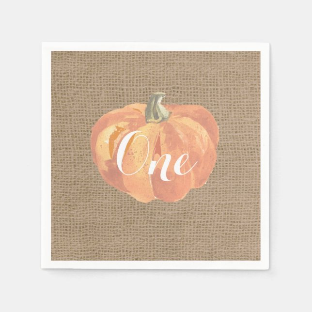 Pumpkin Fall First Birthday Party Burlap Napkins (Front)