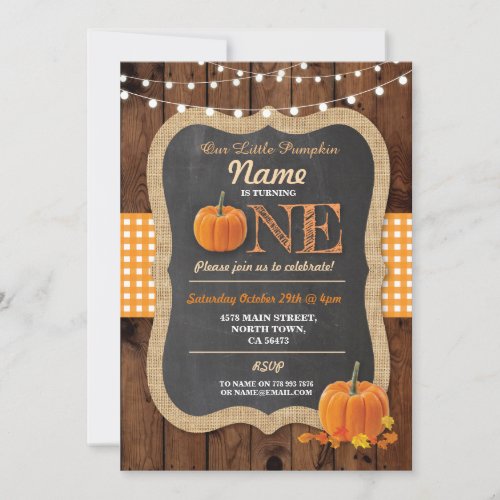 Pumpkin Fall First Birthday Party ONE Wood Invite